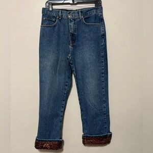 New York  Jeans Vintage Medium Wash Women's Size 10 Red Paisley Lined Cuffed